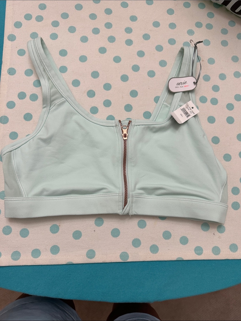 Aerie Mint Front-Zip Sports Bra, new with tags.  A beautiful sports bra!!!